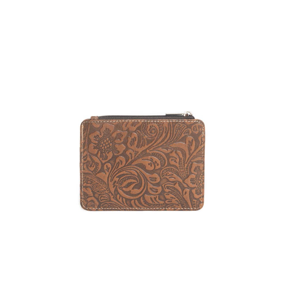 Wonder Trail Compact Caramel Leather Credit Card Wallet With ID Panel