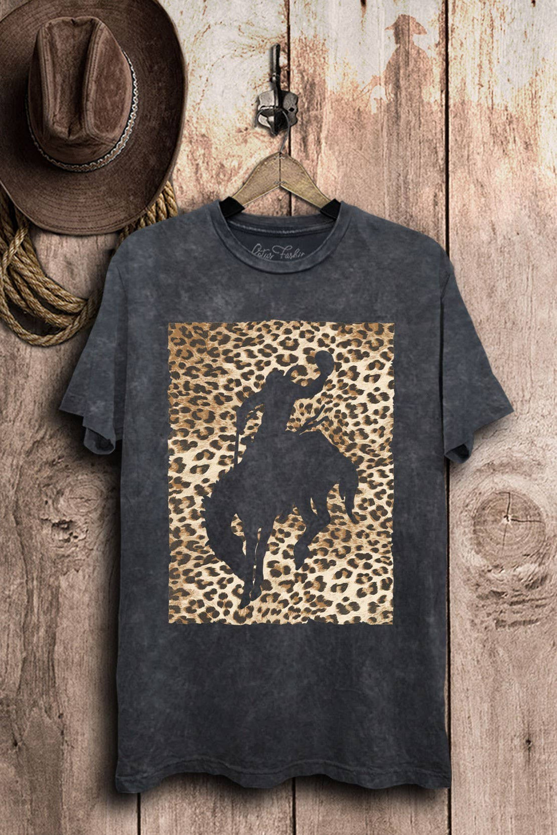 Cowboy Graphic Top: Vintage Black Mineral Wash