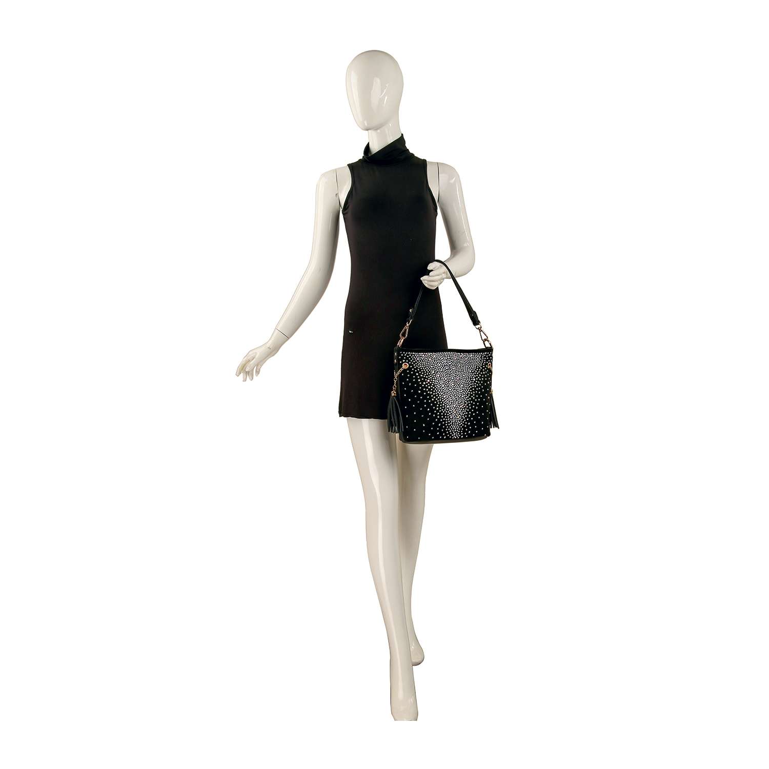 Stunning Iridescent Rhinestone Design Hobo Crossbody: Black