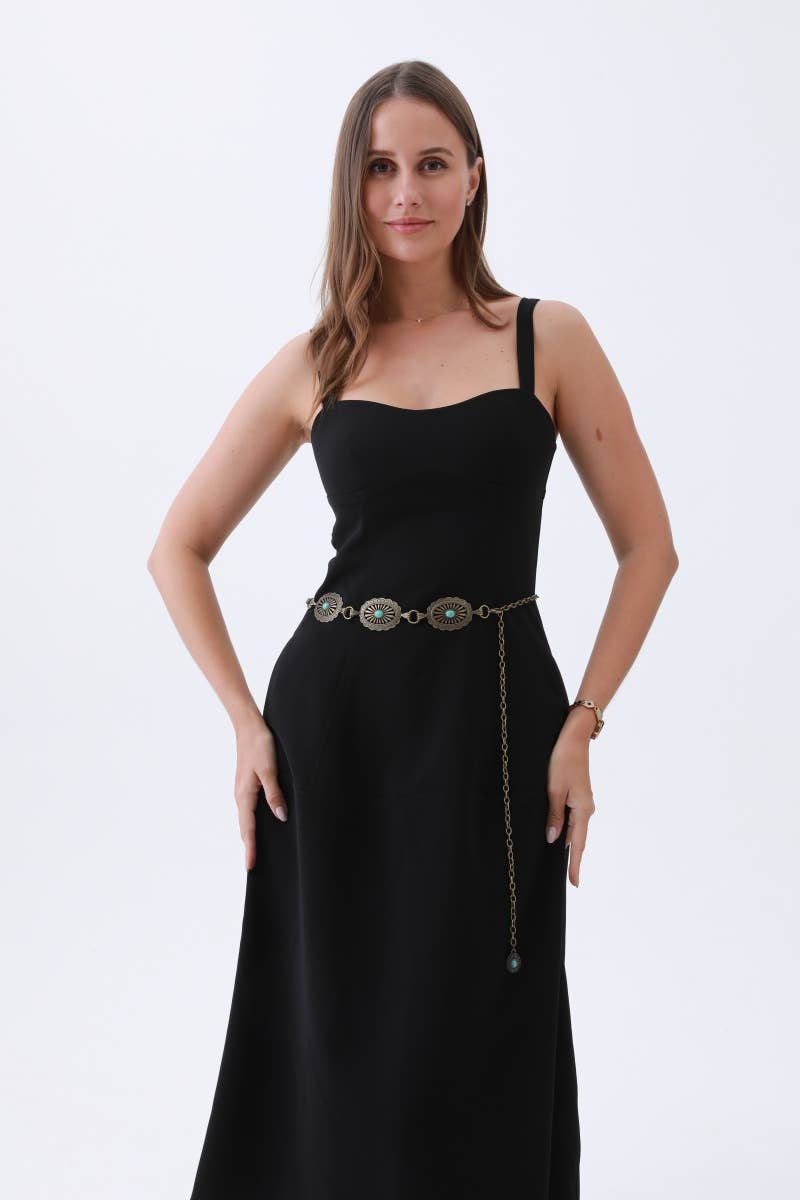 Vintage Turquoise Chain Belt – Classic Western Elegance: Antique Silver