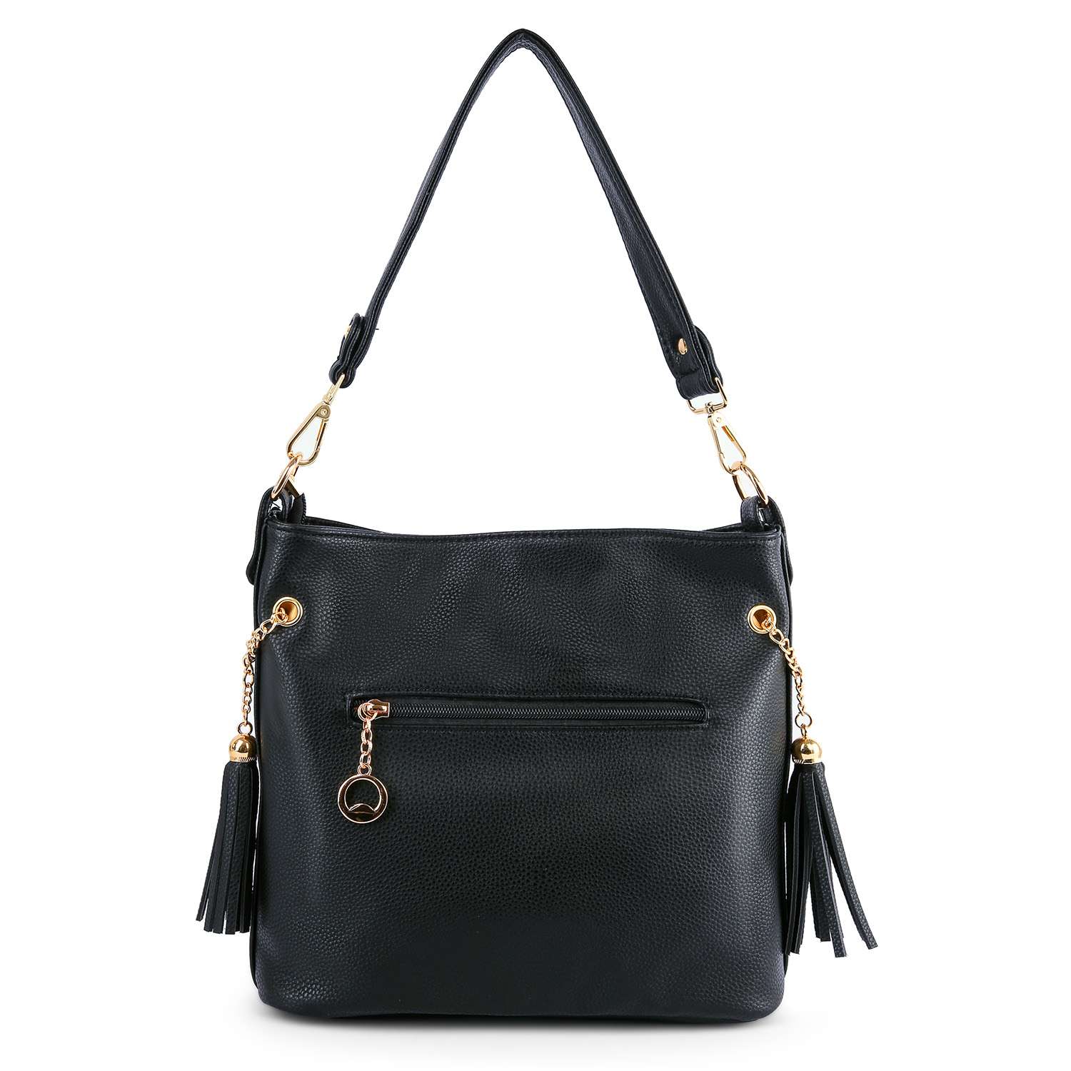 Wings Design Rhinestone Hobo Handbag: Black