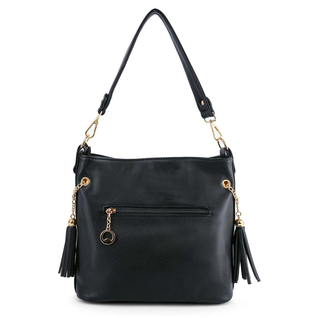 Wings Design Rhinestone Hobo Handbag: Black