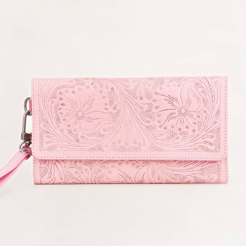 Loyal West Drover Wallet Pink Handtooled Leather Calfskin Single