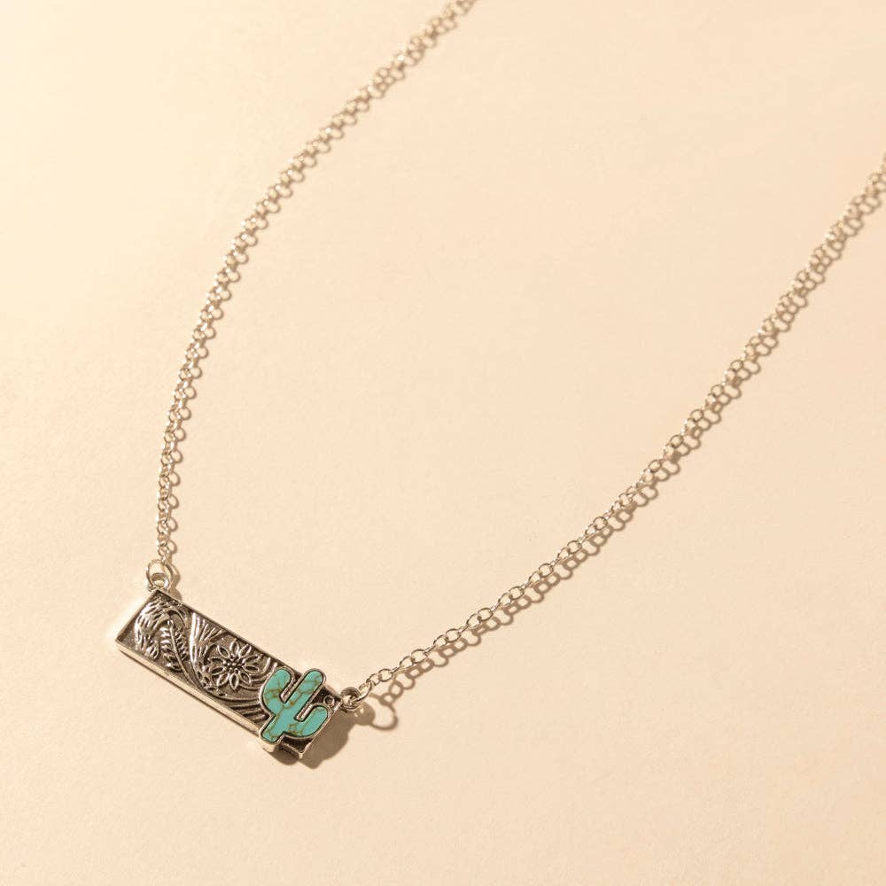 Cowgirl cactus Charm Necklace for Women in Moonlit and Turquoise
