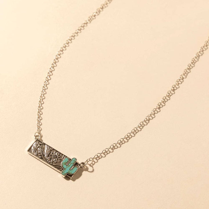 Cowgirl cactus Charm Necklace for Women in Moonlit and Turquoise