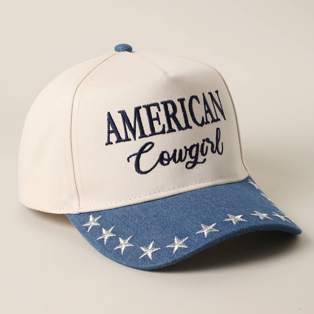 AMERICAN COWGIRL Embroidered Star Denim Trucker Hat: DK DENIM/NAVY / One Size