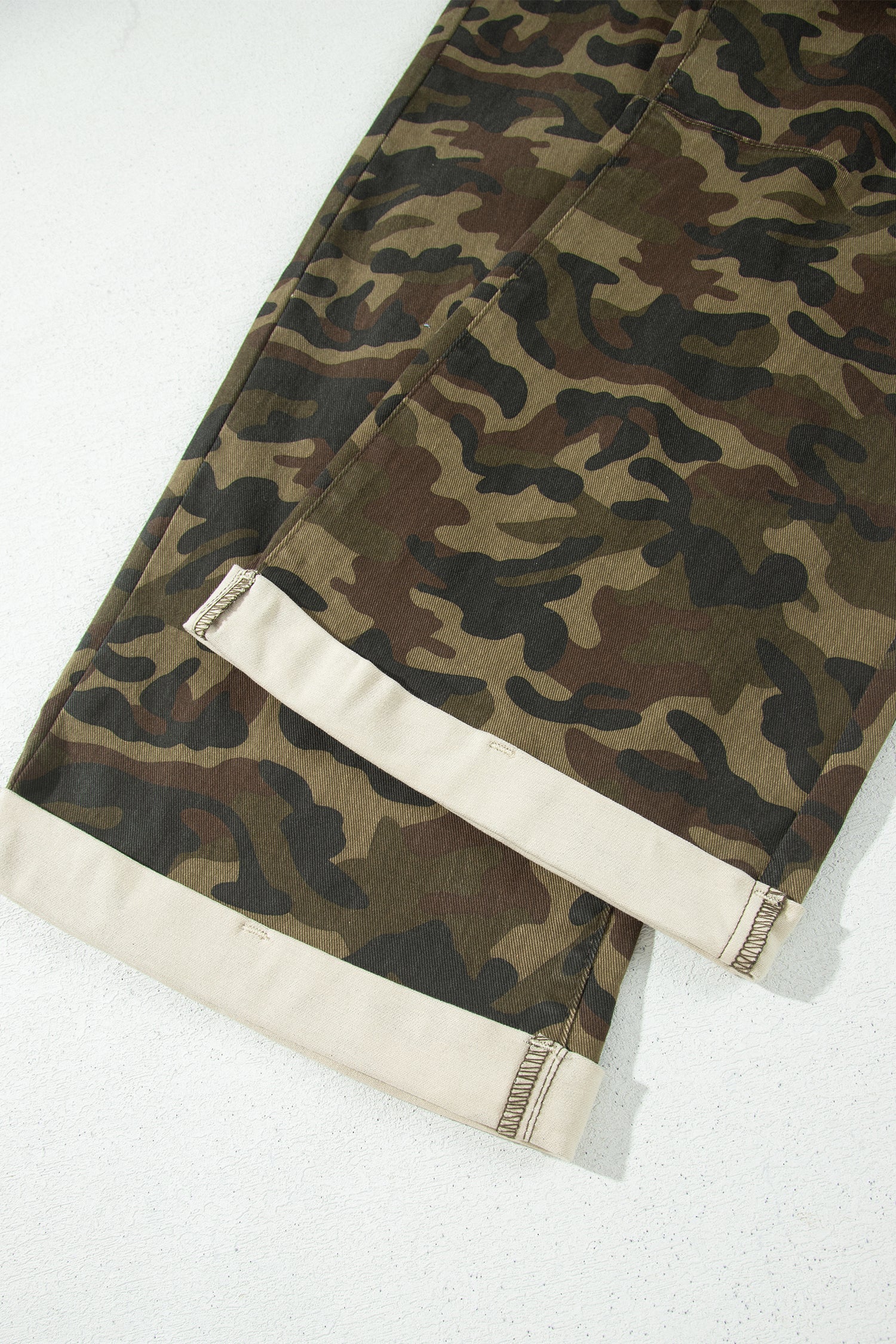 Multicolour Camouflage Print Retro Grommet Tie Waist Loose Jeans