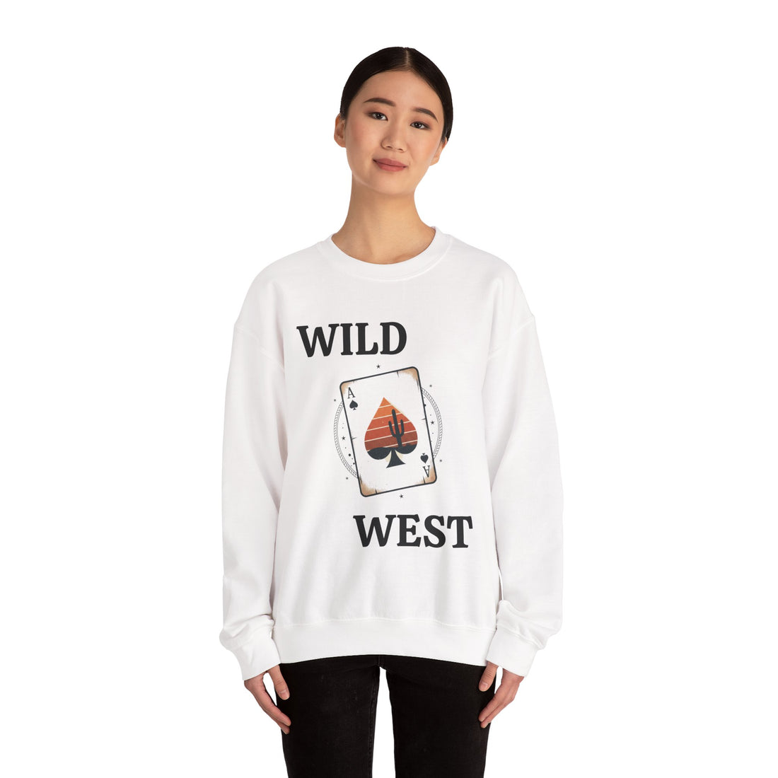 Ace of Spades Crewneck Sweatshirt — Retro Sunset Playing Card Design