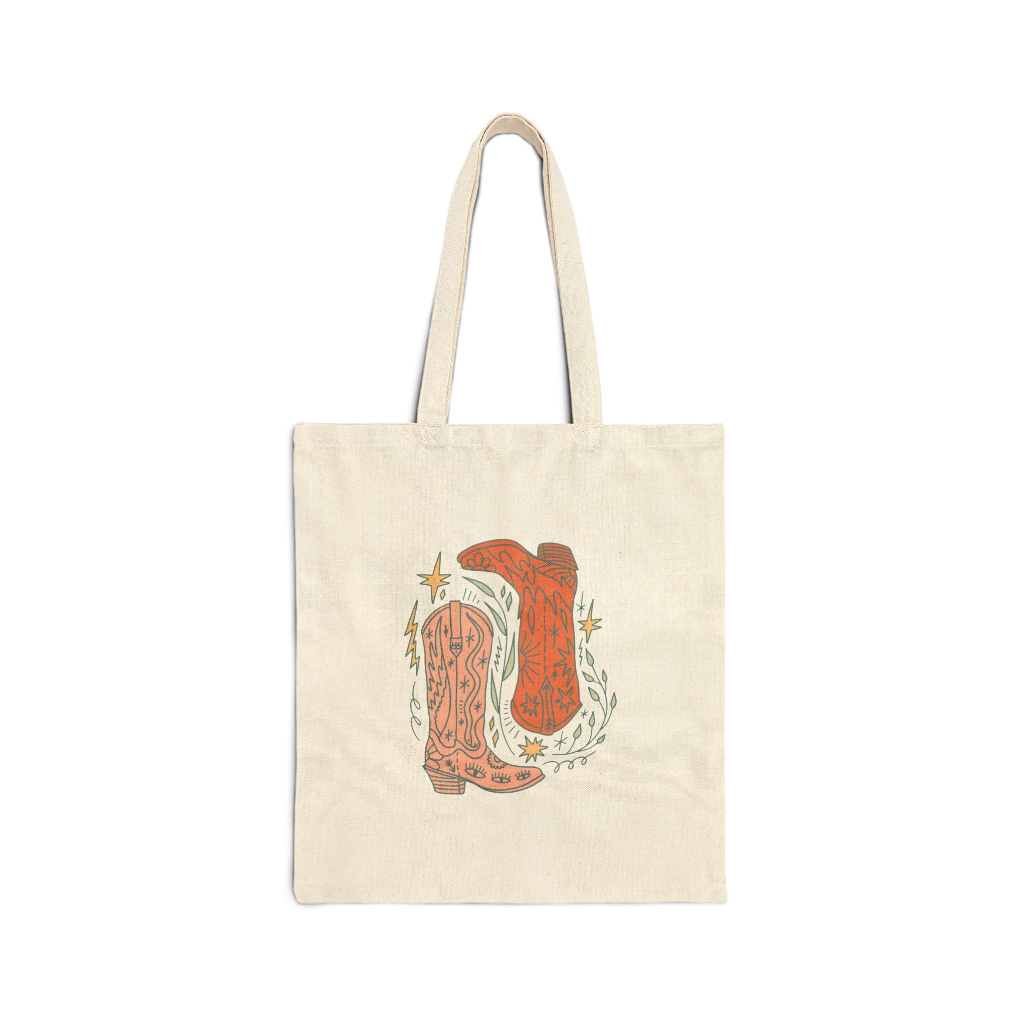 Cowgirl Boots Canvas Tote Bag — Western Vintage Cowboy Boot Graphic