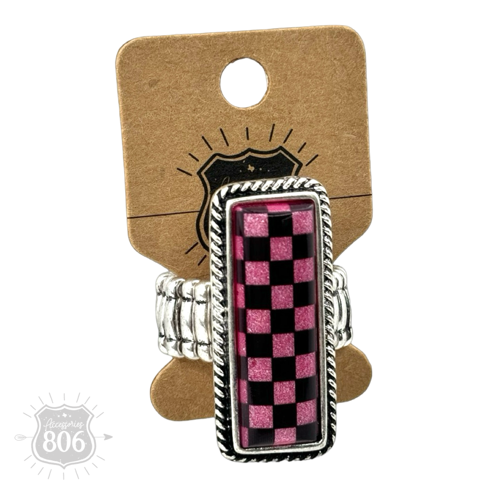Checkerboard print stretch ring: Pink