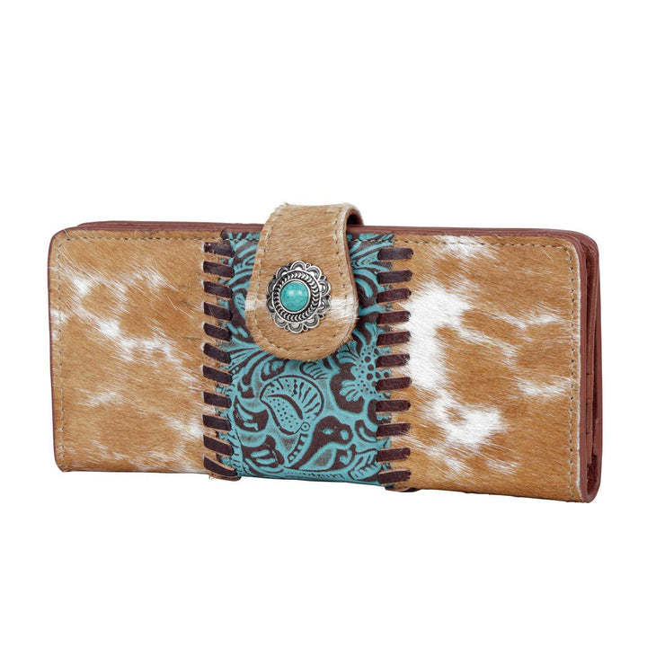 Boho Style Hybrid Leather Wallet With Vibrant Blue Center Design