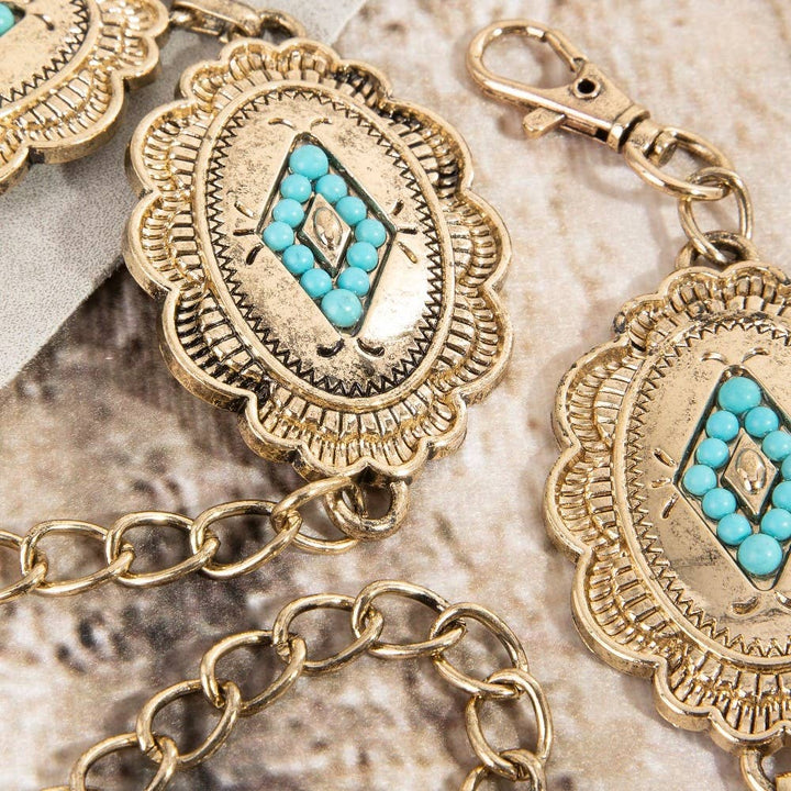 Plus Size Floral Oval Concho Disc Chain Belt