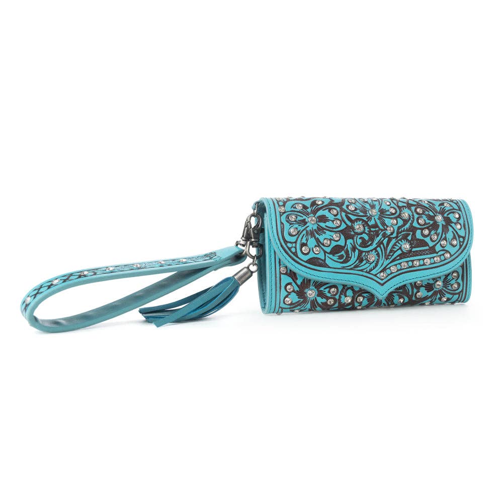 Myra Western Handtooled Leather Wallet Wildflower