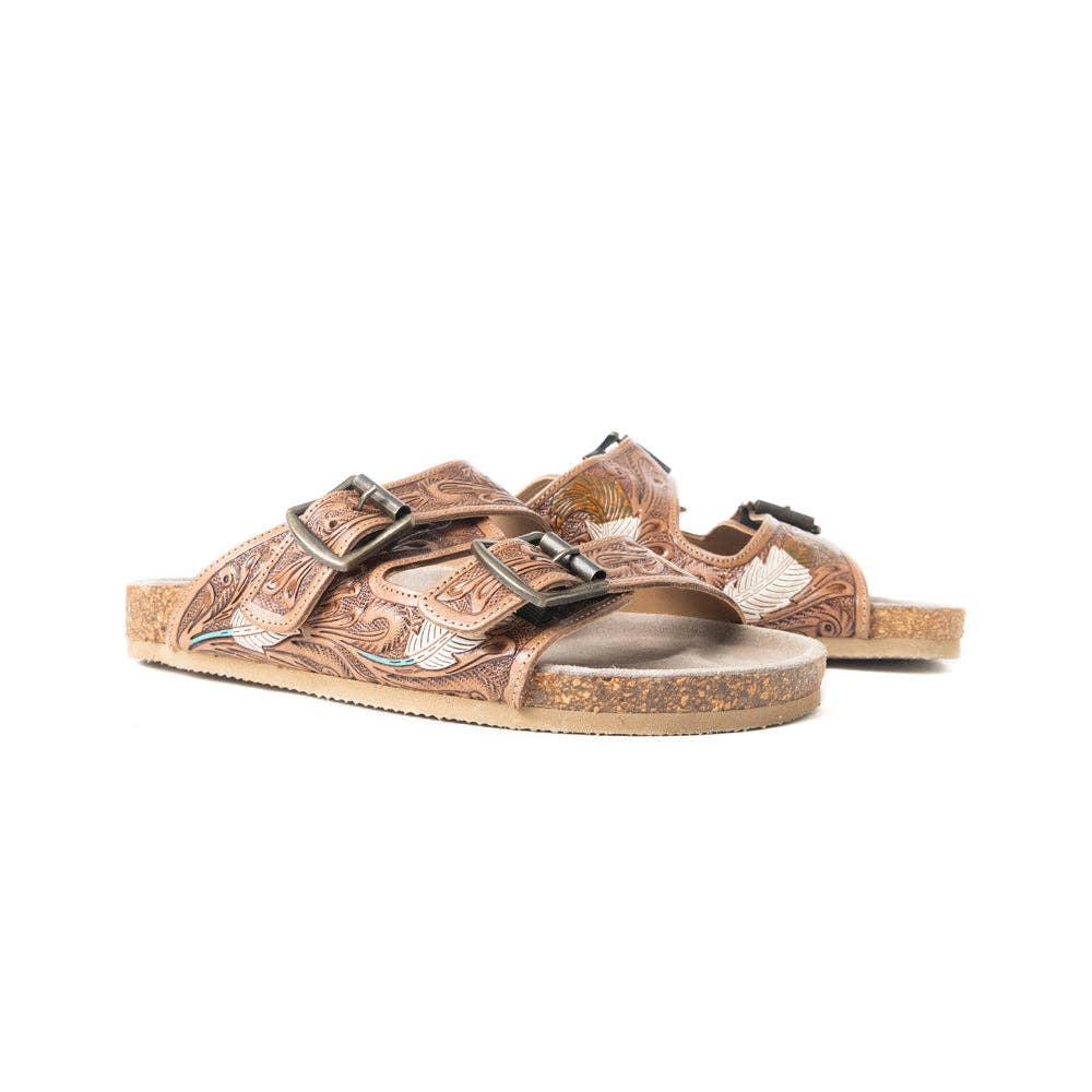 Real Leather Falling Feather Sandals In Dark Brown