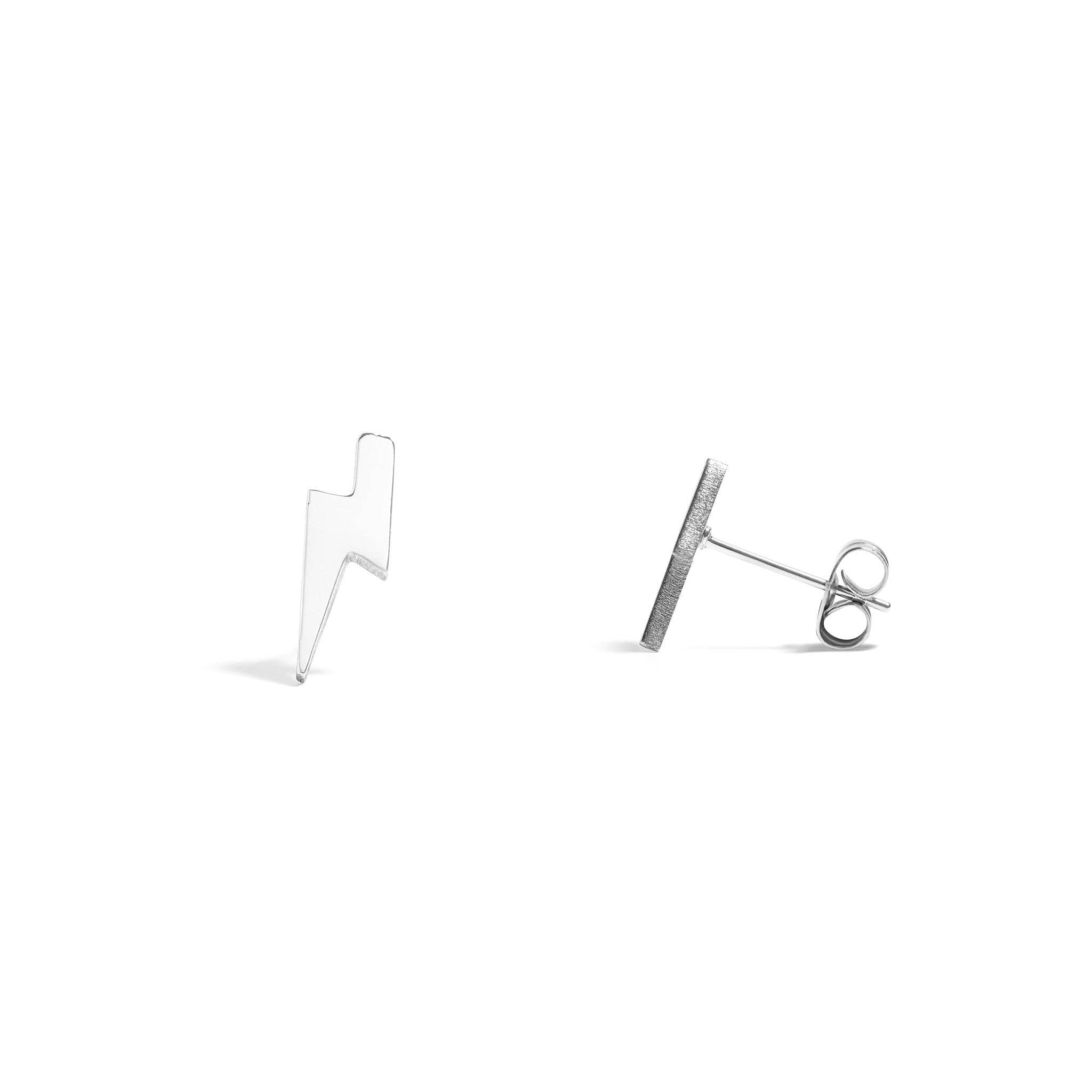 18K Gold PVD Stainless Steel Lightning Bolt Stud Earrings: Stainless