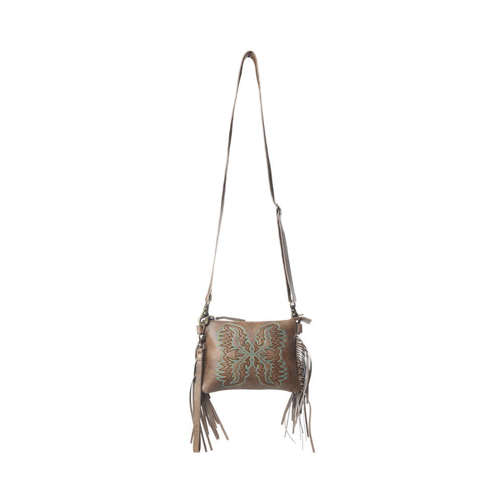 Myra ThunderFly Fringed Small Leather Bag in Mojave Brown
