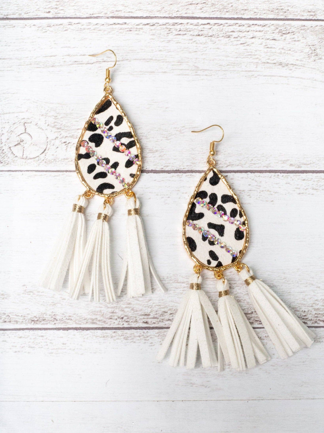 NOT MY FIRST RODEO DALMATIAN TEARDROP TASSEL EARRINGS: White / One Size