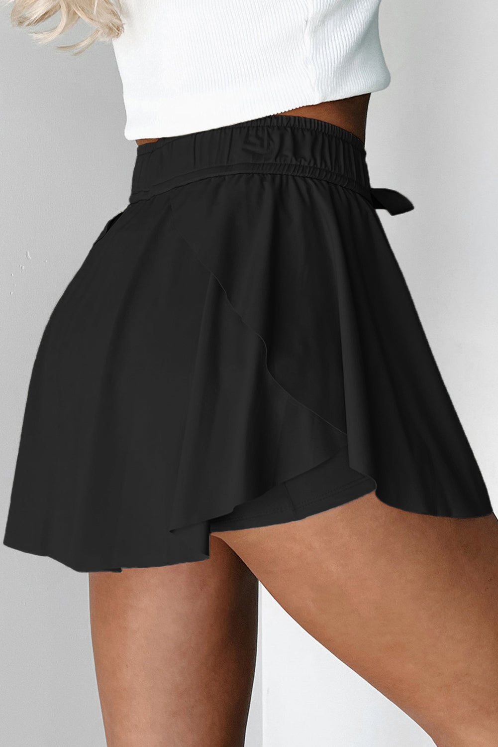 Drawstring Elastic Waistband Lined Tennis Skort