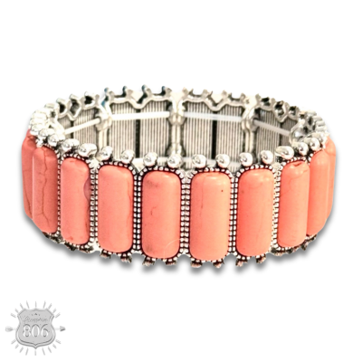 Western rectangle stone bracelet - LC: Coral