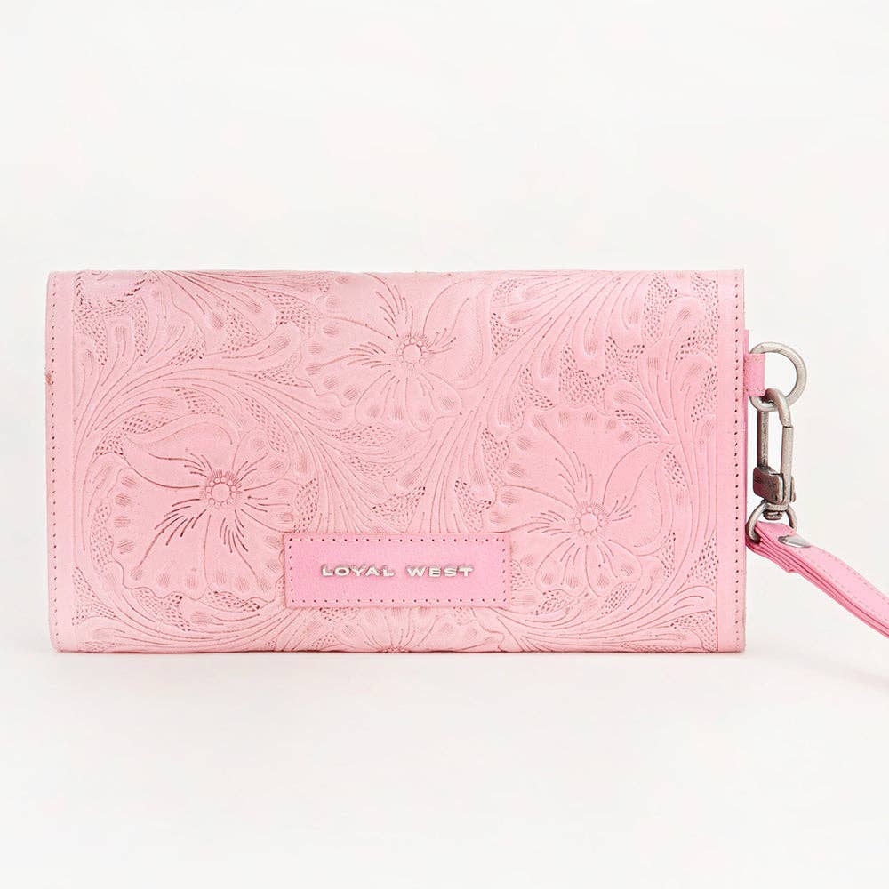 Loyal West Drover Wallet Pink Handtooled Leather Calfskin Single