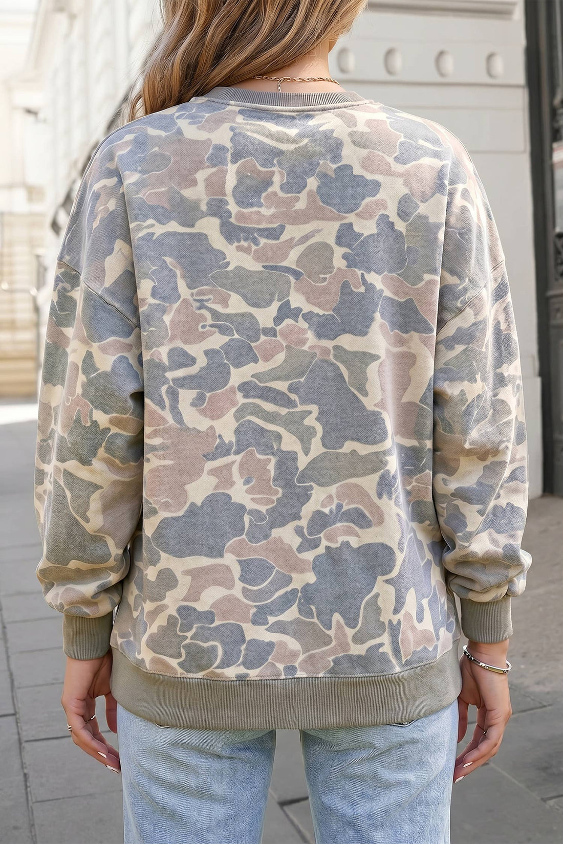 Camouflage Patchwork Long Sleeve Pullover