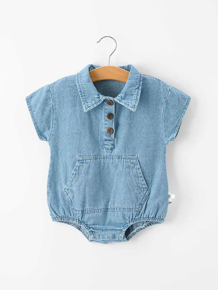 Baby Denim Romper Short Sleeve Polo Bodysuit