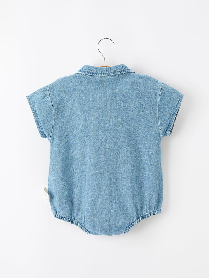Baby Denim Romper Short Sleeve Polo Bodysuit
