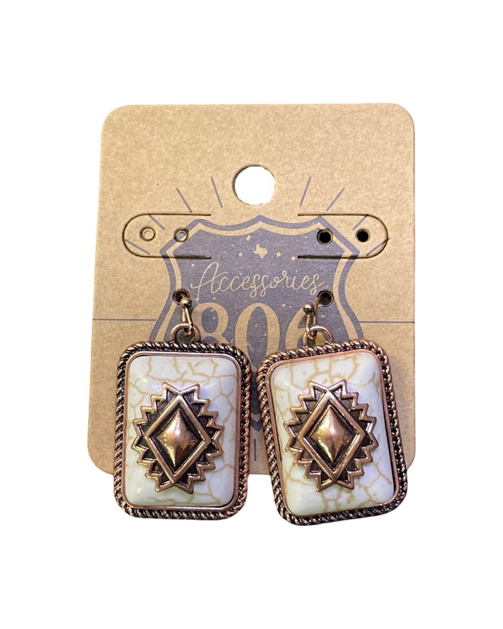 Rectangle aztec stone earring - LC: White