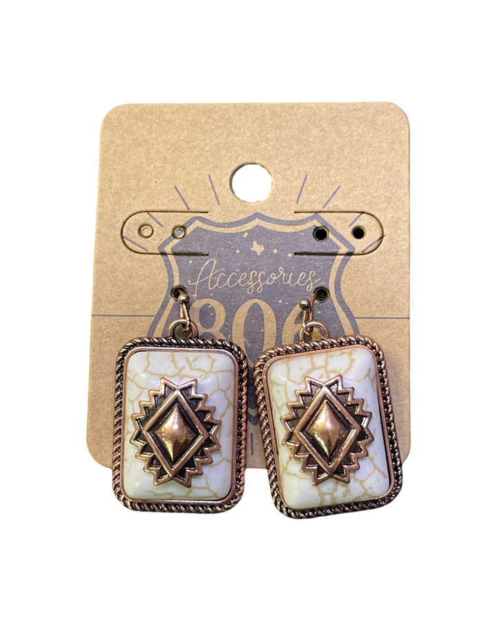 Rectangle aztec stone earring - LC: White
