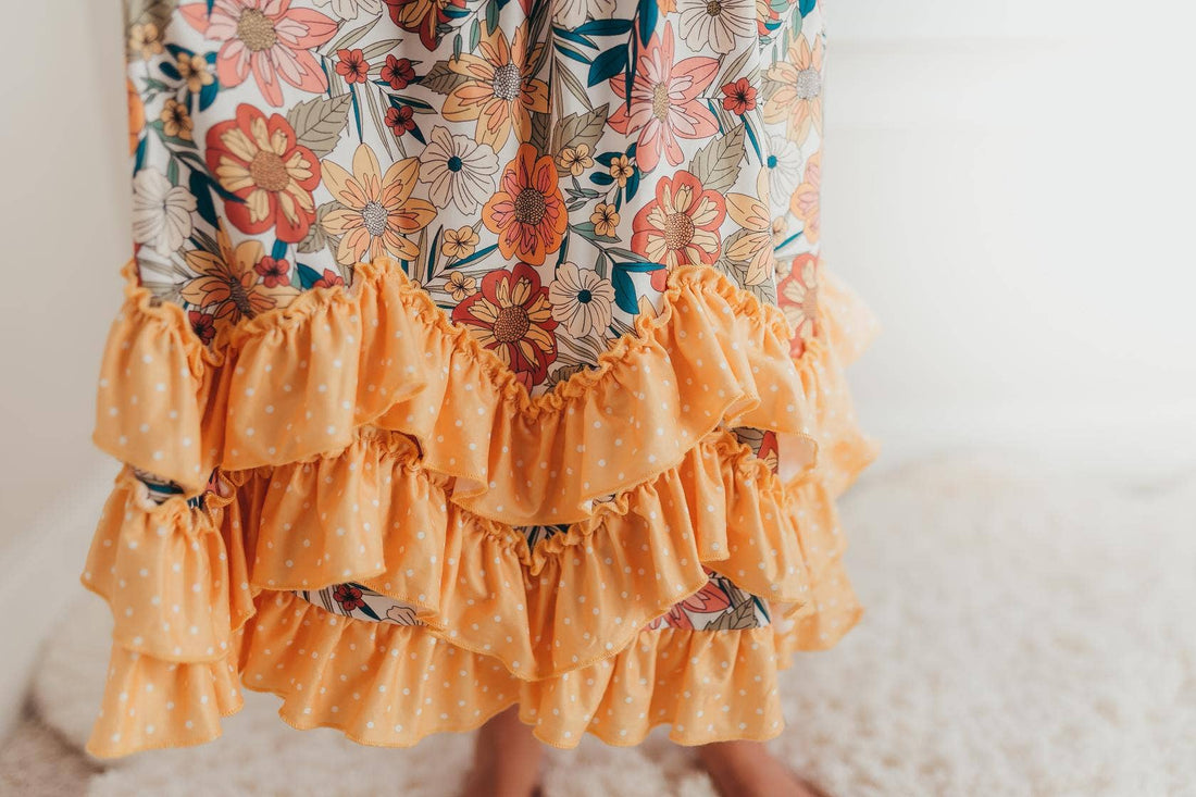 Kids Retro Butter Floral 3 Ruffle Dress