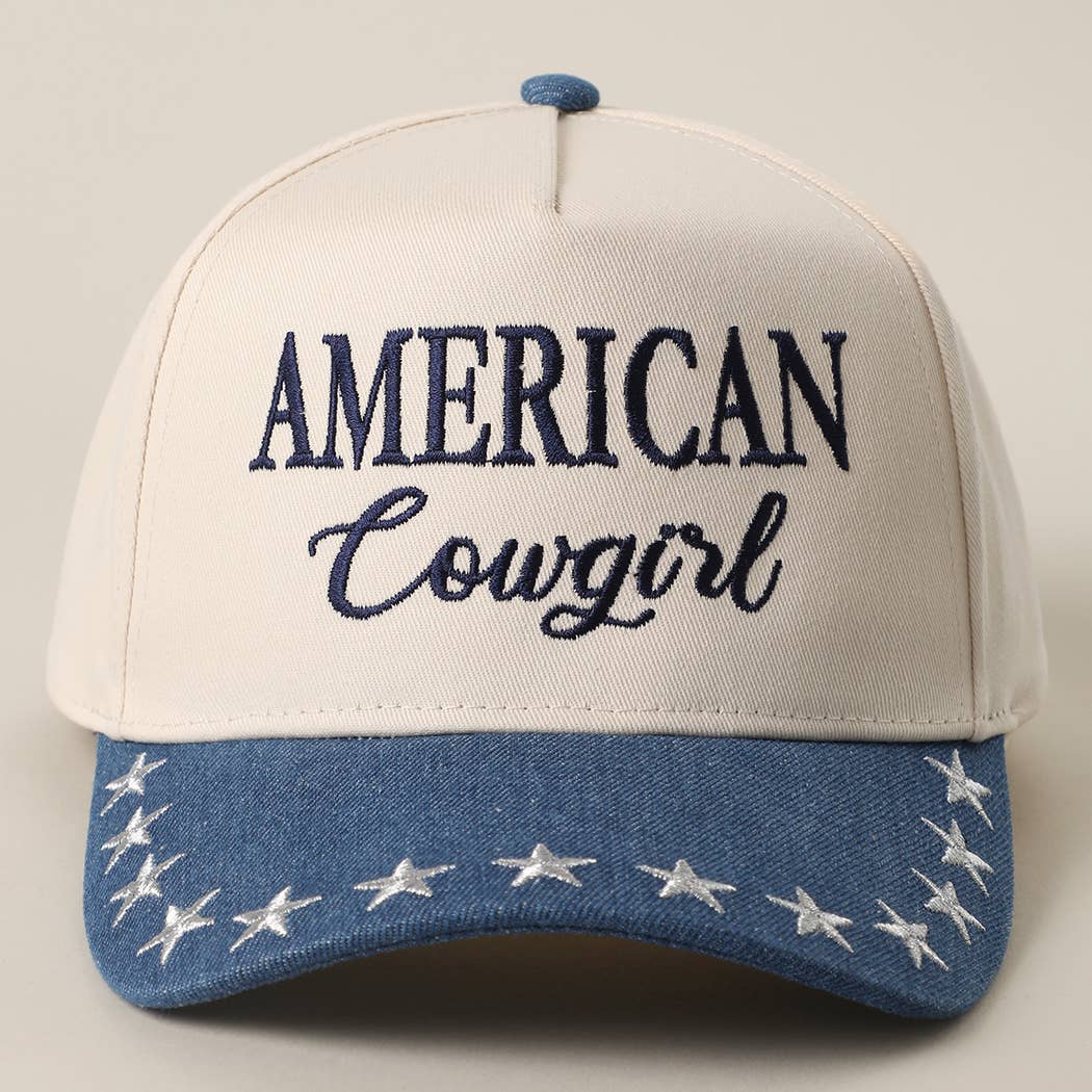 AMERICAN COWGIRL Embroidered Star Denim Trucker Hat: DK DENIM/NAVY / One Size