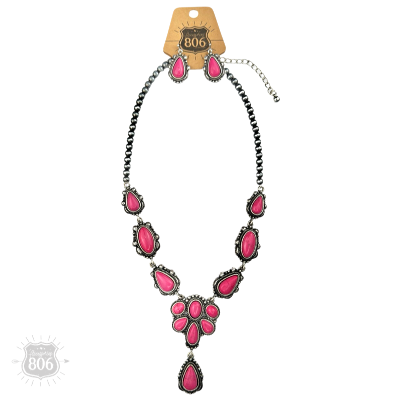 Western stone concho necklace set: Fuchsia