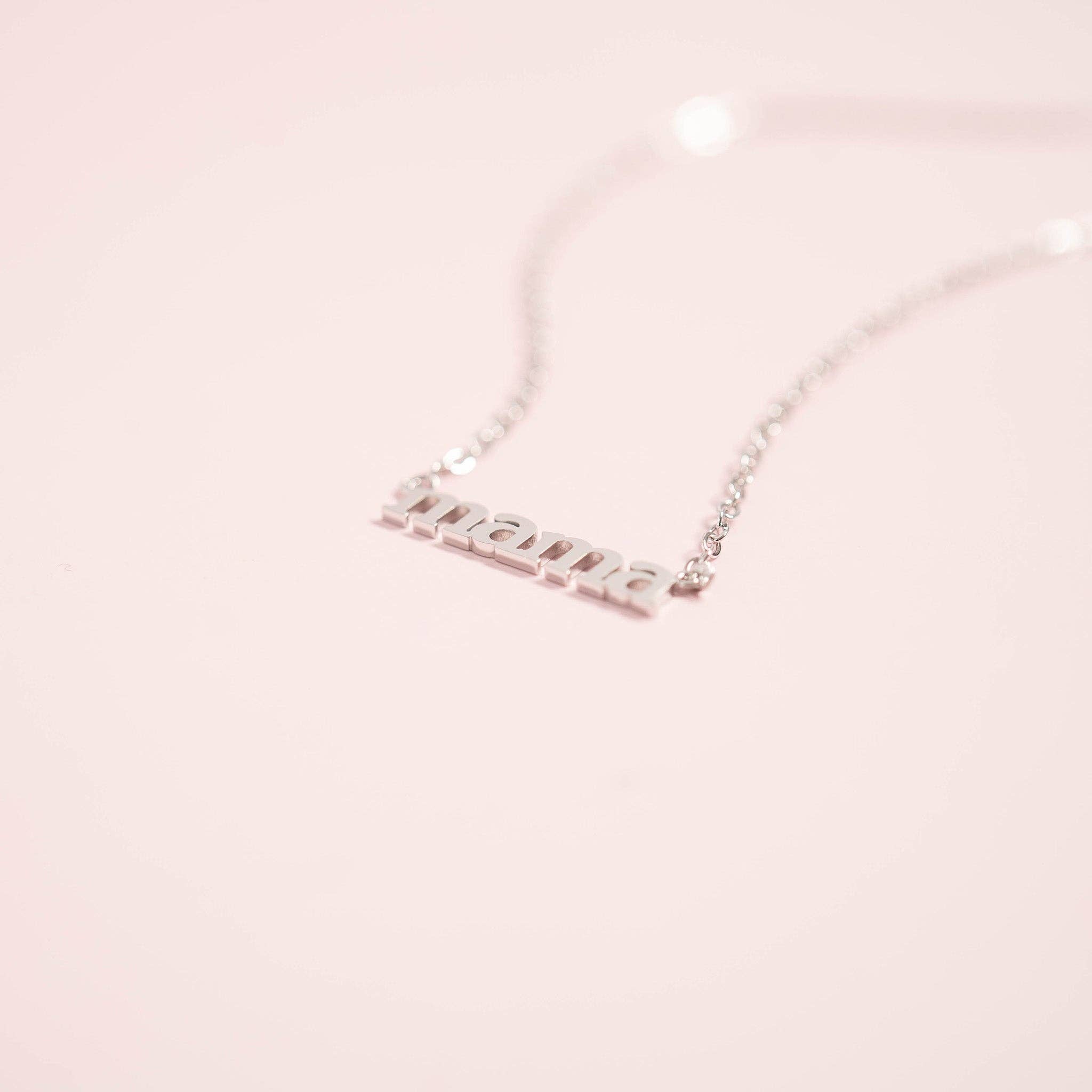 18K Gold PVD Stainless Steel Mama Charm Necklace: Gold