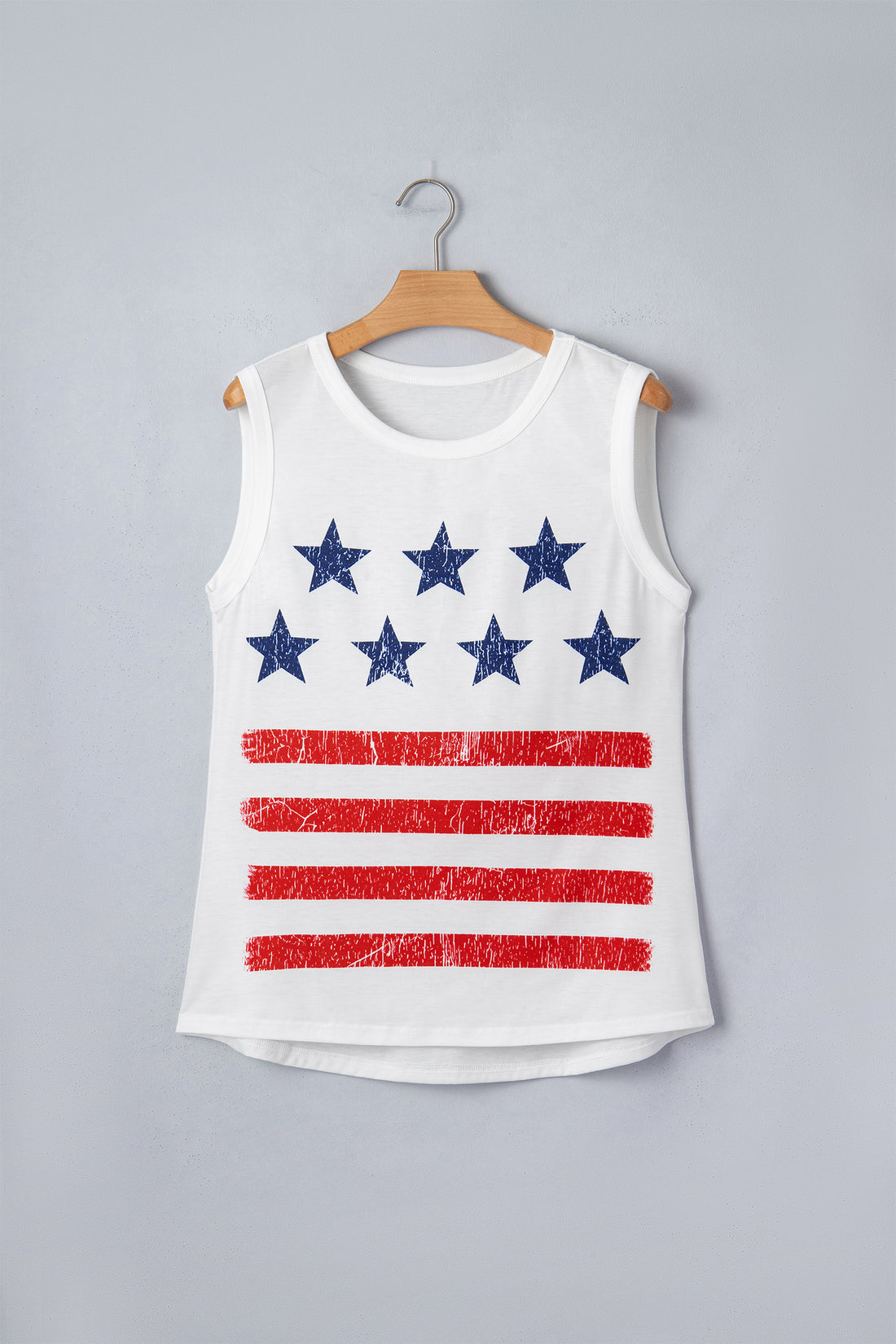 White Vintage Stars and Stripes Printed Casual Tank Top
