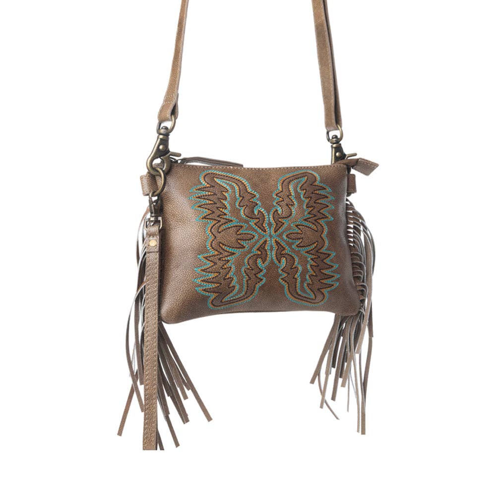Myra ThunderFly Fringed Small Leather Bag in Mojave Brown