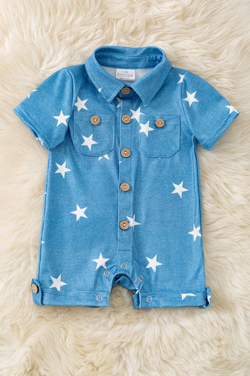 Star Printed Baby Boy Romper with Snaps