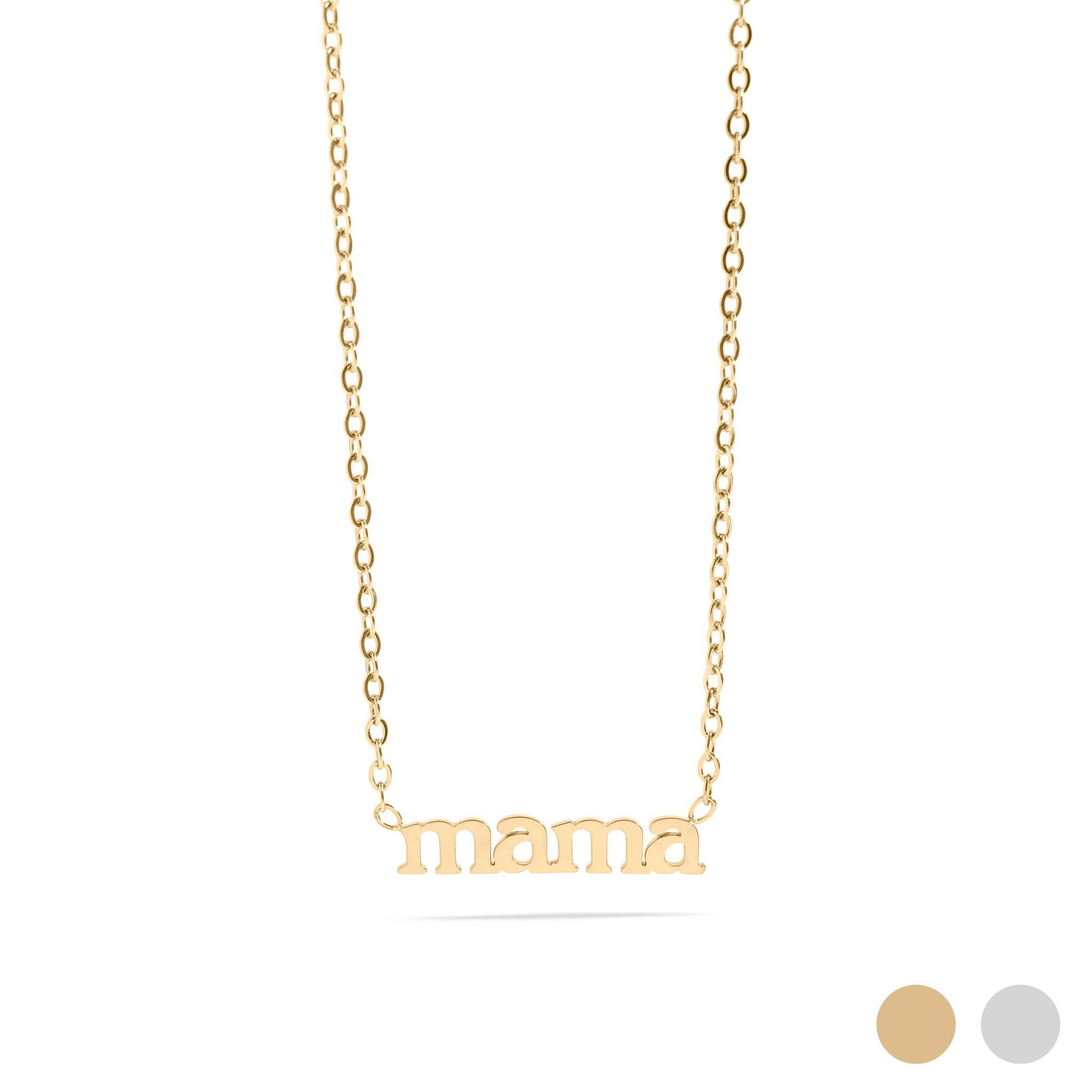 18K Gold PVD Stainless Steel Mama Charm Necklace: Gold