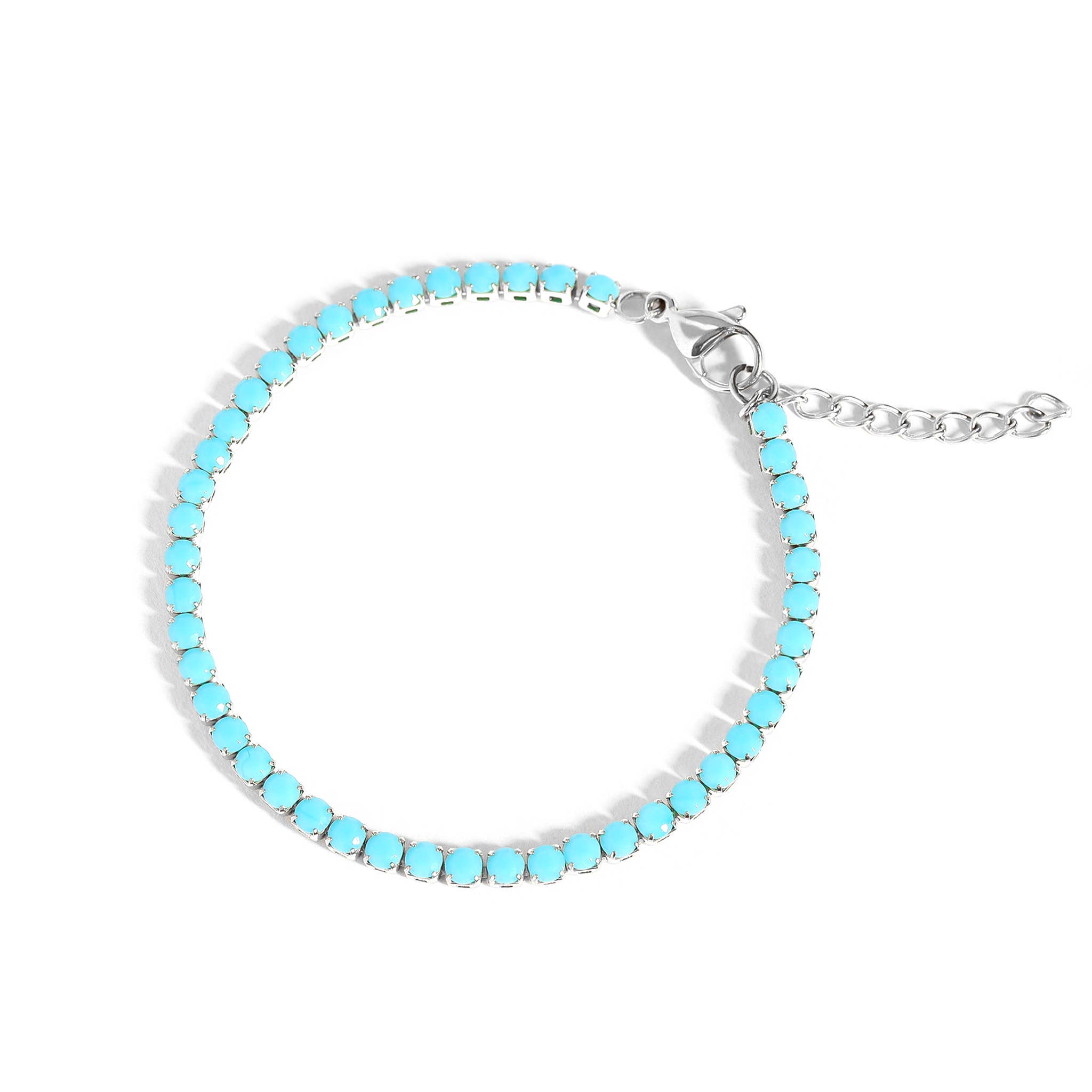 Stainless Steel Turquoise Rhinestone Tennis Chain Bracelet: 6.5"+1" / 3mm