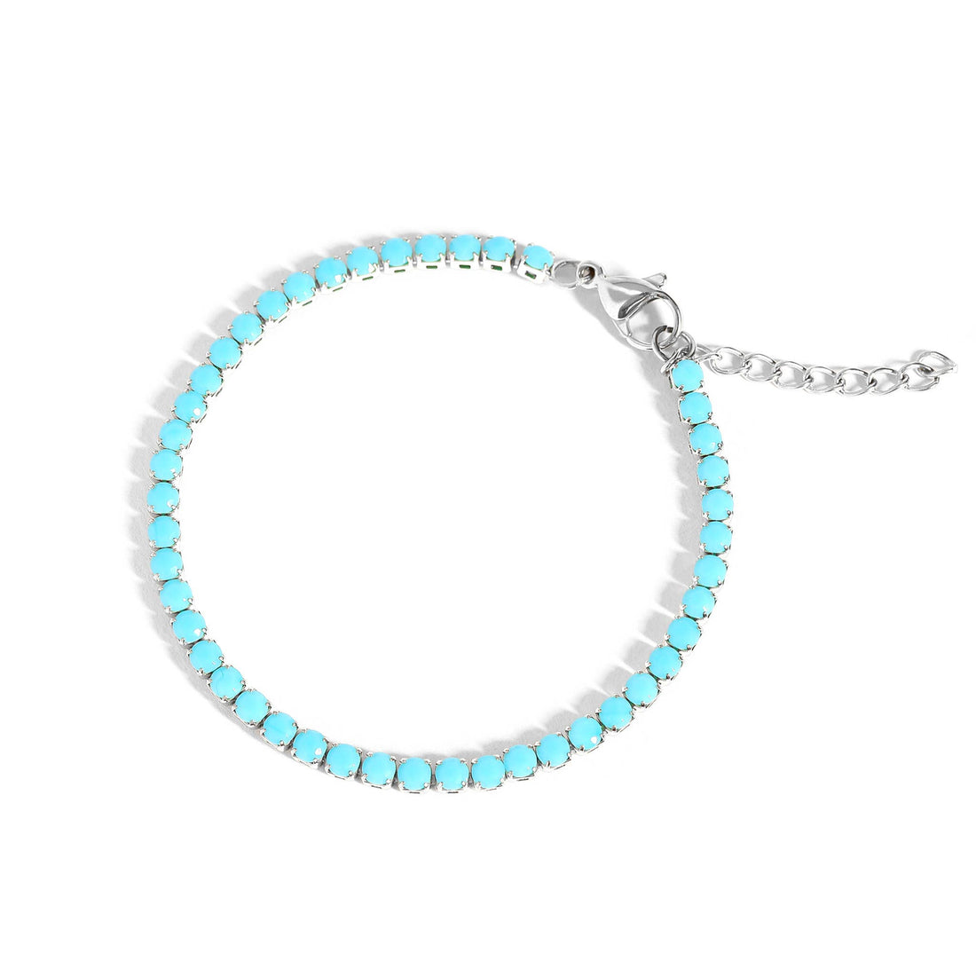 Stainless Steel Turquoise Rhinestone Tennis Chain Bracelet: 6.5"+1" / 3mm