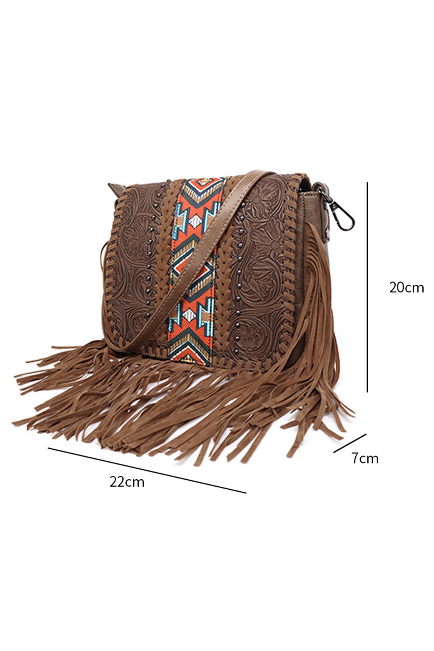 Coffee Western Aztec Bohemian Tassel PU Leather Bag