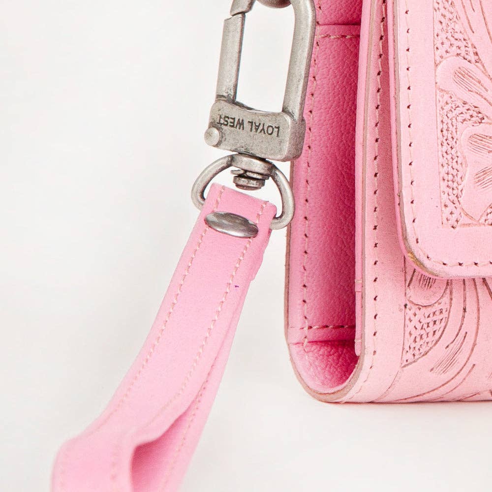 Loyal West Drover Wallet Pink Handtooled Leather Calfskin Single