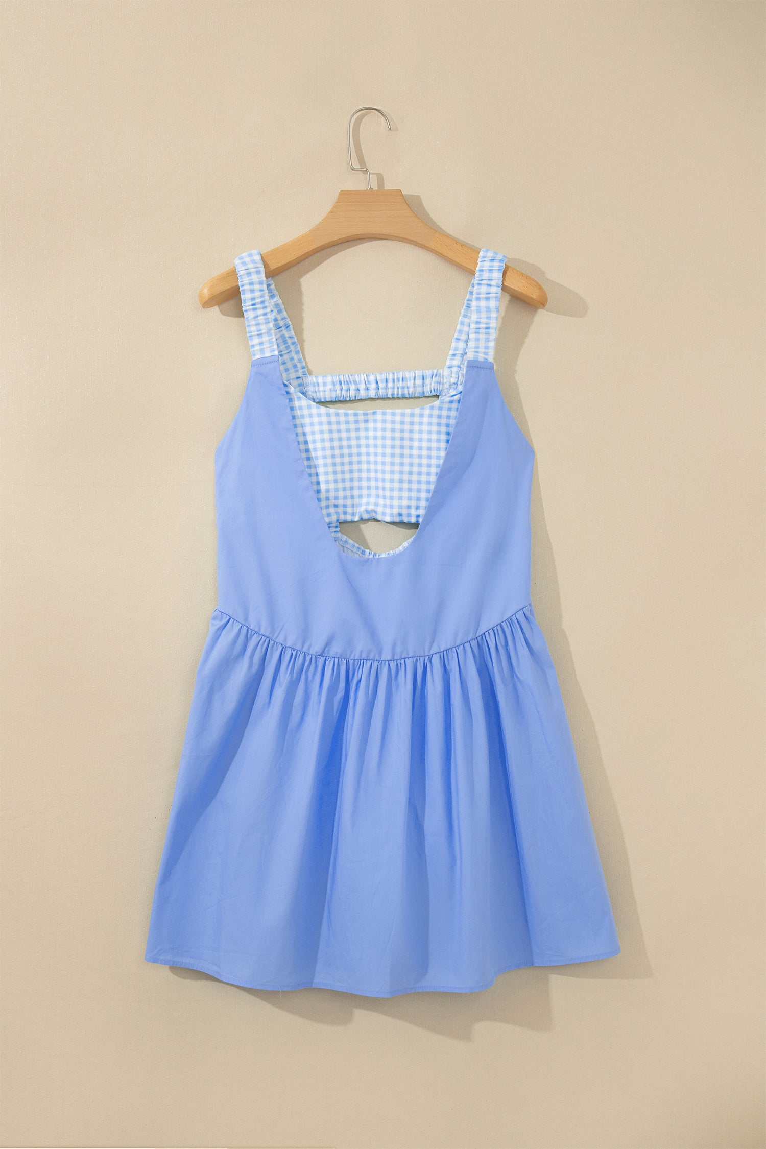 Yellow Cream Faux Two Piece Gingham Contrast Patchwork Loose Mini Dress