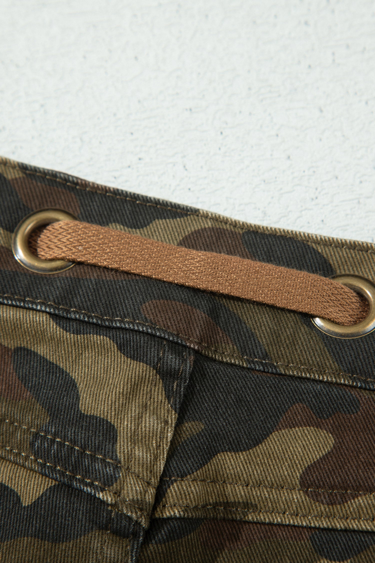 Multicolour Camouflage Print Retro Grommet Tie Waist Loose Jeans