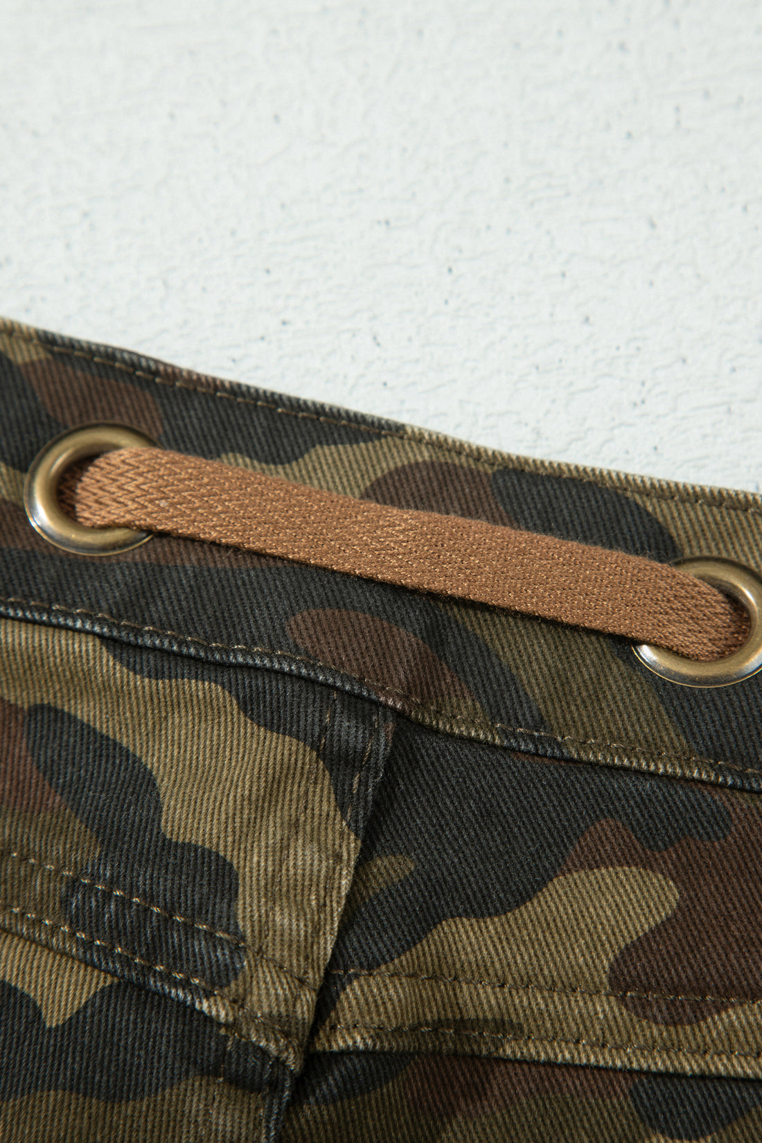 Multicolour Camouflage Print Retro Grommet Tie Waist Loose Jeans
