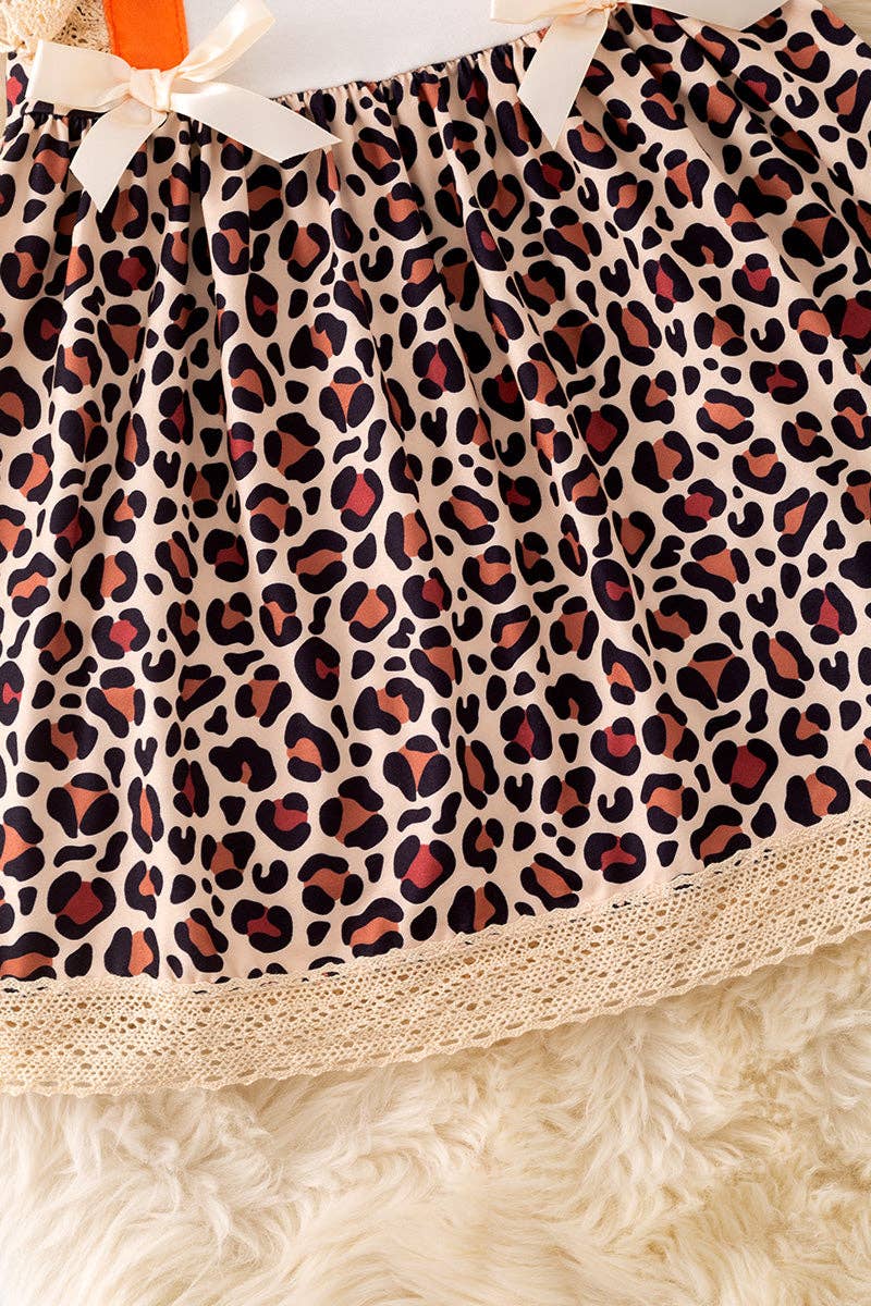 Animal printed girls dress with ivory embroidery