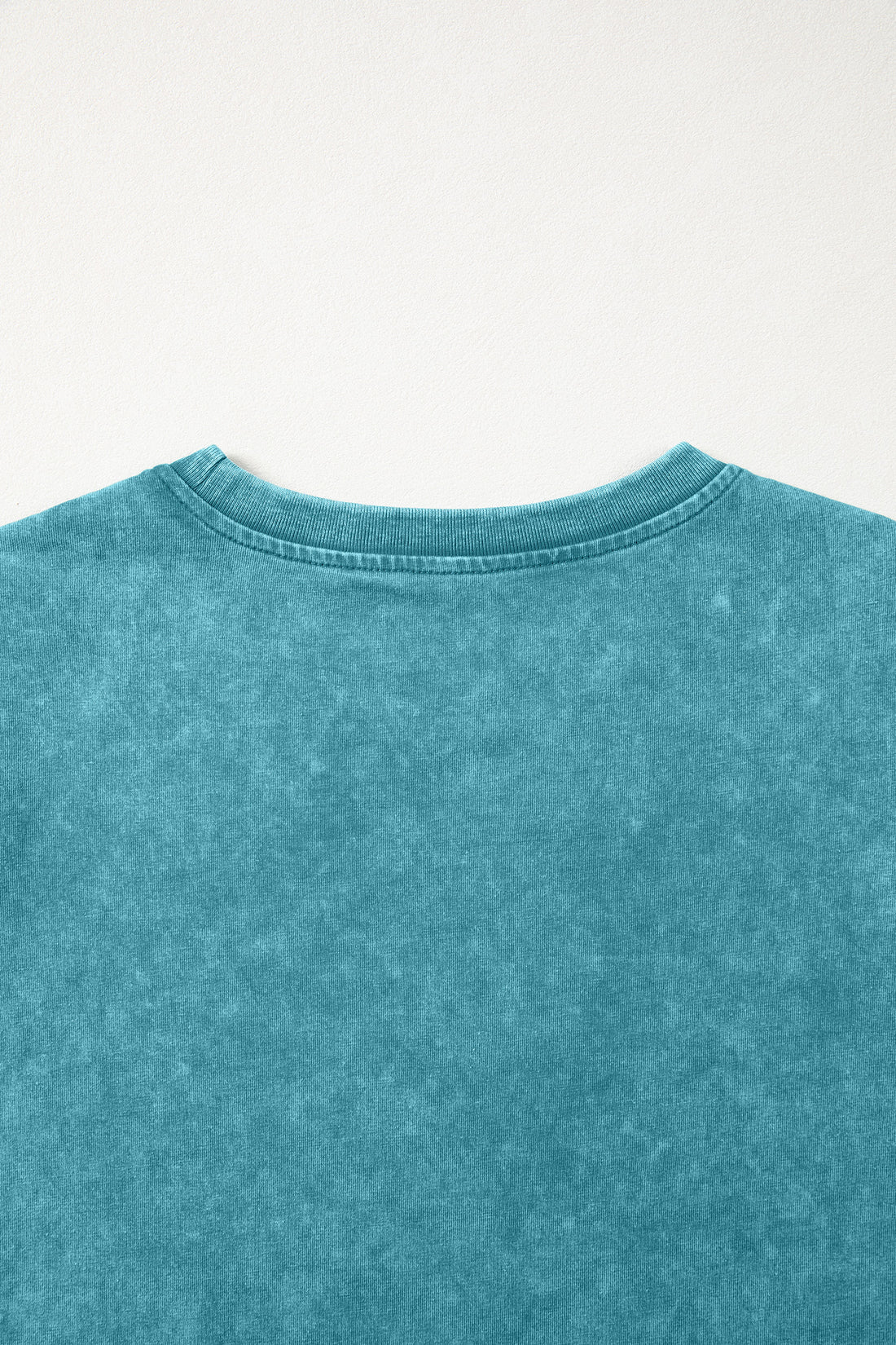 Turquoise Mineral Wash Western Embroidered Detail Short Puff Sleeve Cotton Tee