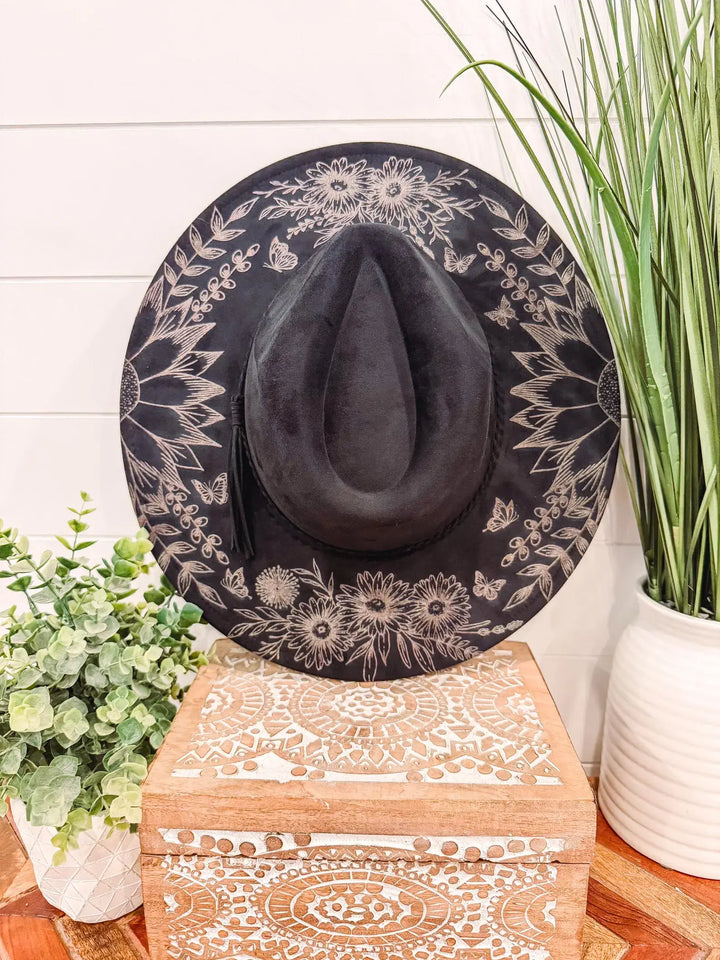 Floral Print Hat: Black