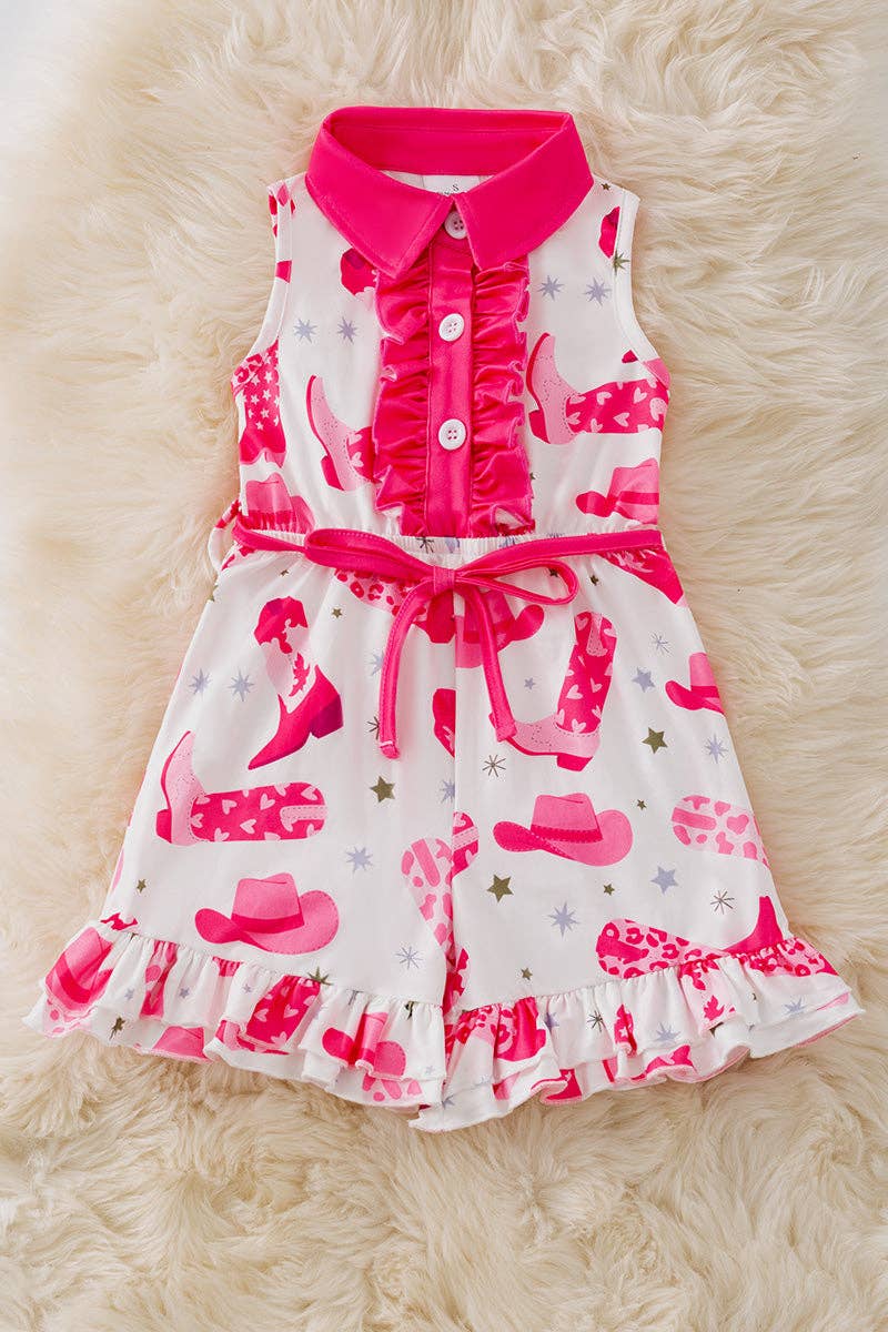 Western printed girls short romper