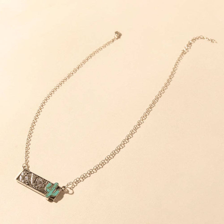 Cowgirl cactus Charm Necklace for Women in Moonlit and Turquoise