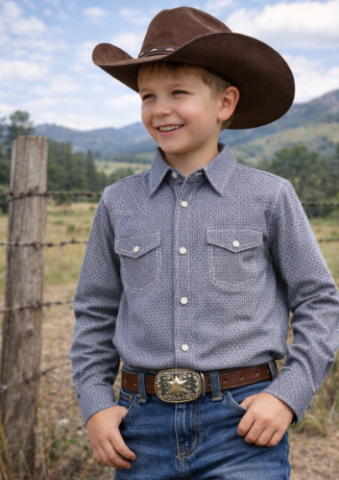Boys Premium Cotton Western Snaps Long Sleeves Shirts with Stretch